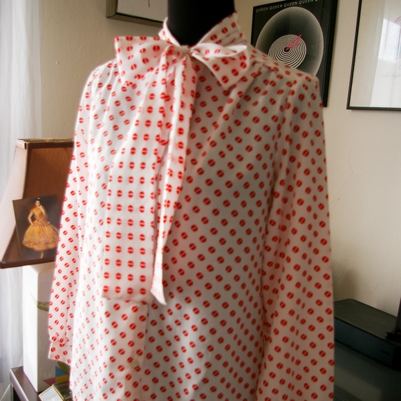 Tops - Vintage Polka Dot Bow Blouse